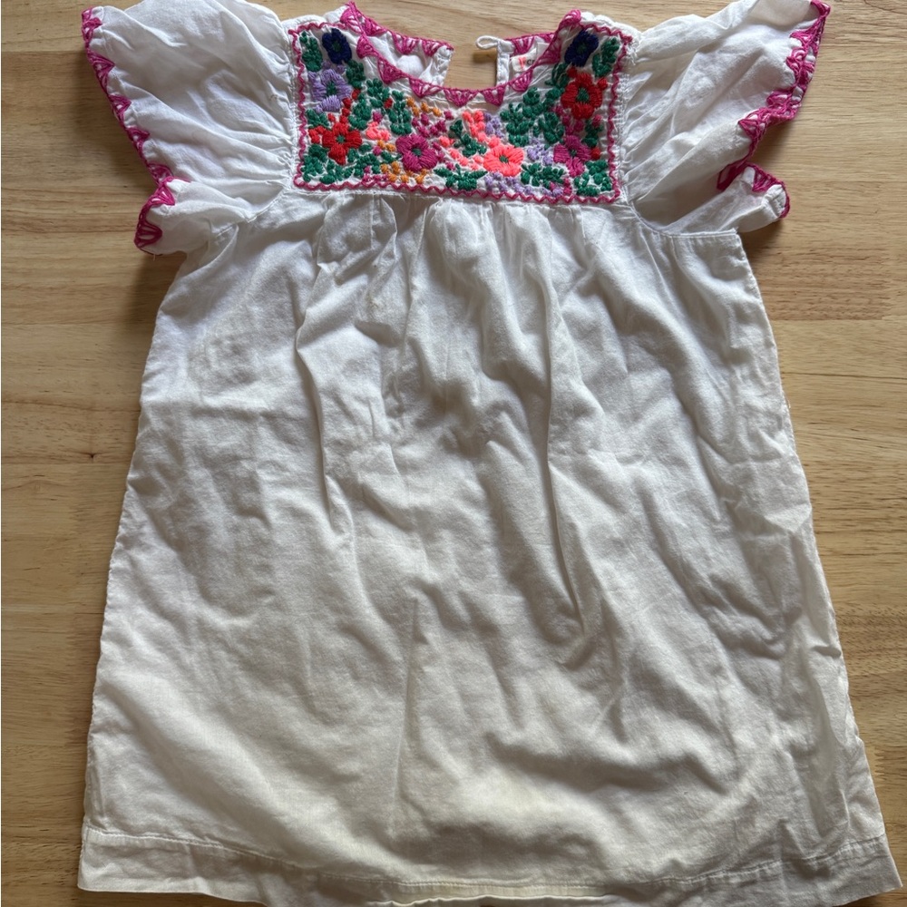 Floral Embroidered White Kids Top